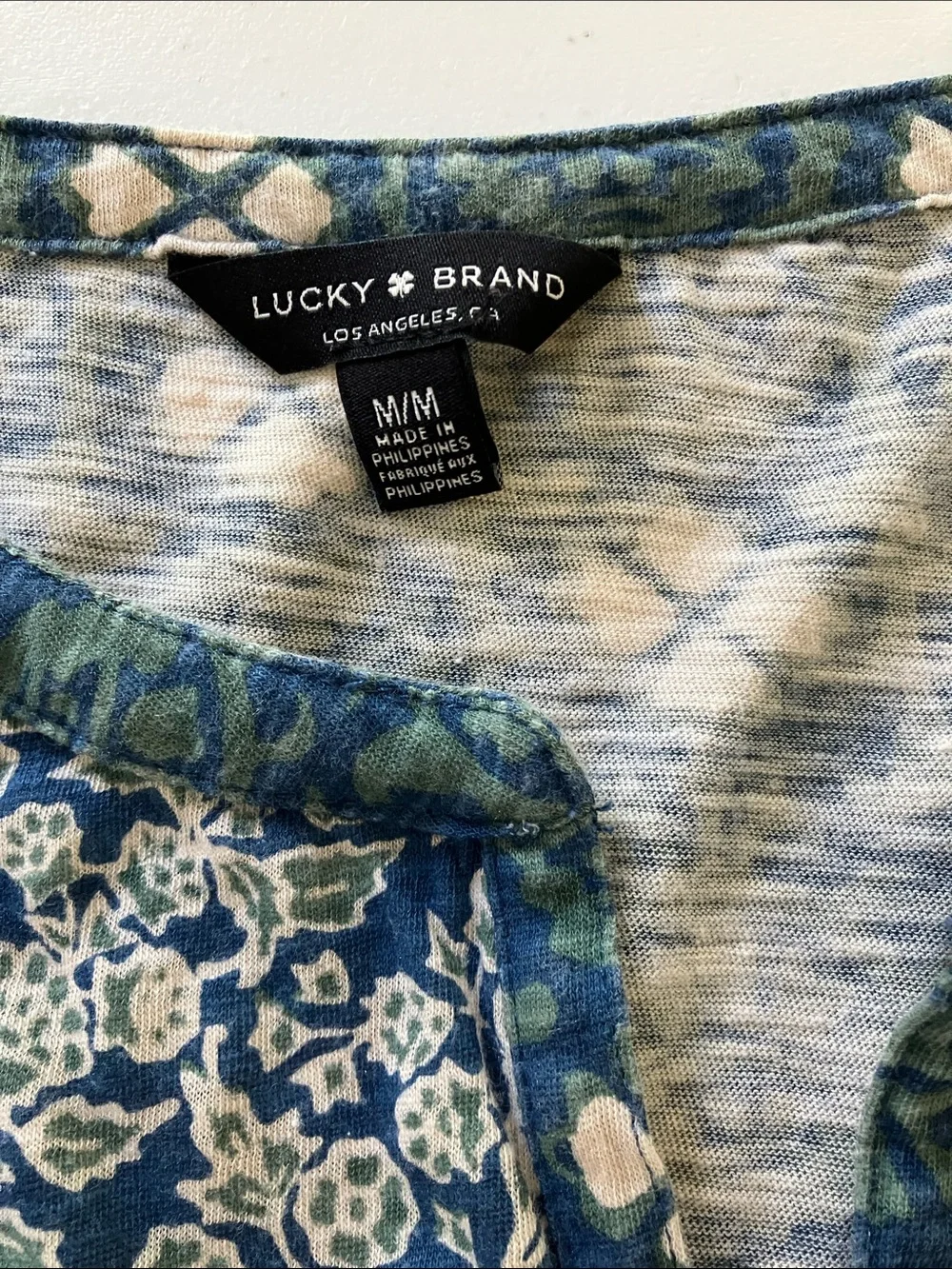 Lucky Brand Teal Blue Printed Split-Neck Tunic Top